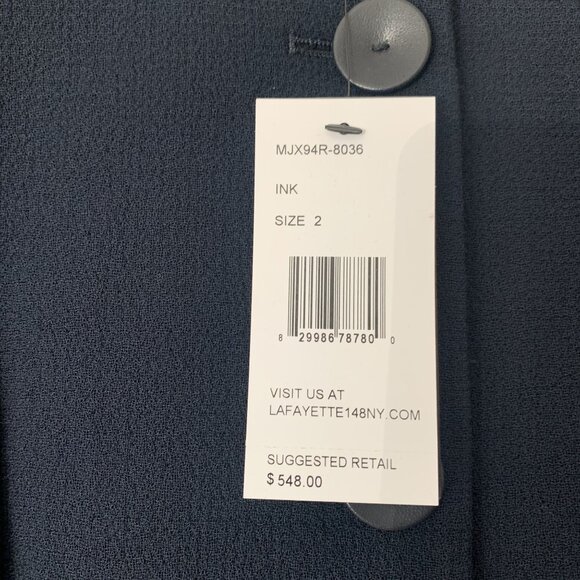 Lafayette 148 Navy Button Front Blazer Size 2 Tailored Fit Structured Wool - Picture 4 of 8